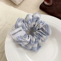 Blue and white striped scrunchie with French style pattern and textile label - Grey Blue Stripes