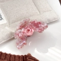 Pink marble acetate rose flower hair claw clip for elegant hairstyles and half-up looks - Pink