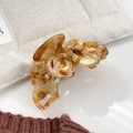 Elegant amber acetate rose flower claw clip for women's hair styling and half-up looks - Khaki