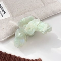 Eleganter hellgrüner Acetat-Haarclip mit geschichtetem 3D-Rosenblüten-Design - Cyan