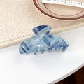 Blue marble-textured PVC hair claw clip with colorful flowing lines for women - Small Semi-circle 8.2cm / Light Blue