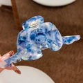 Blau marmorierte Blumen-Haarklammer aus Acetat mit Glitzer und lichtdurchlässigem Finish - Blau