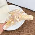 Pinza per capelli in acetato marmorizzato con elegante design a rose 3D - Giallo chiaro