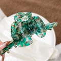 Französische Vintage-Haarklammer aus grünem Acetat mit großem Blumen- und Orchideendesign - Grün