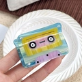 Haarklammer im Retro-Kassettendesign mit buntem Marmormuster und glänzenden Strasssteinen - Kassette 5.8cm