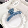 Molla per capelli geometrica blu lucido con pois rossi su sfondo di stoffa - Grande Luna Curva / Blu Nebbia a Pois Rossi
