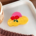 Creative yellow and pink cowboy hat hair claw clip with red rose floral detail - Yellow Pink Hat