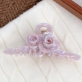 Elegant twin rose hair claw clip in light pink marble finish for women styling - Floral Light Purple