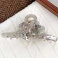Elegant taupe marble resin hair claw clip with double rose design on neutral fabrics - Iridescent Gray