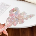 Elegant twin flower hair claw clip in pastel pink and blue marbled acetate finish - Sakura Pink
