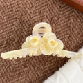 Elegant cream rose hair claw clip in a glossy finish for a chic updo hairstyle - Iridescent Yellow