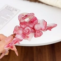 Pink and white marble acetate flower hair claw clip with triple rose design - Floral Red