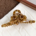 Elegant tortoise shell rose hair claw clip with twin flower design for women - Colorful Brown