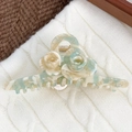 Elegant mint green marble rose hair claw clip with double 3D flower detail - Floral Yellow Green