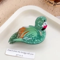 Green marble acrylic flamingo hair claw clip with colorful animal pattern details - Green Flamingo