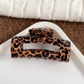 Vintage leopard print rectangular hair claw clip with large glossy hollow resin frame - Large - Brown