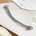 Elastic high ponytail hair tie featuring a grey and white striped knit design with dual knots - Black White Grey