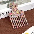 Chic multi-color floral acetate hair pick comb with anti-static marble texture finish - Rainbow