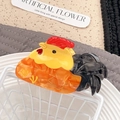 Pinza per capelli a forma di gallo giallo e arancione in acetato effetto marmo - Gallo grande