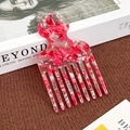 Pink marble acetate wide-tooth hair comb with round handle for anti-static styling - Floral Red