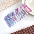 Elegant wide-tooth acetate comb with pink and blue marble pattern for curly hair care - Pink Blue (Pinkish)