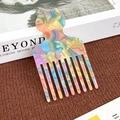 Artistic marble pattern cellulose acetate wide-tooth comb with colorful gradient finish - Multicolor