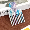 Fashion acetate hair comb with purple marble pattern and wide teeth for wavy hair - Pale Blue