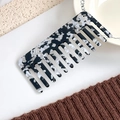Elegant wide-tooth hair comb with marble pattern design in black and white finish - Floral Black White