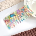Faux acetate hair comb with colorful marble texture and wide tooth design for women - Multicolor