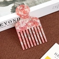 Pink marble acetate wide-tooth hair comb with elegant rounded handle for curly hair - Floral Pink