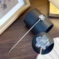 Minimalist silver lotus hair pin with light blue crystal bud for Hanfu accessories - Fog Blue