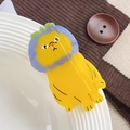Cute yellow dog acetate hair claw clip with blue transparent hood and green flower detail - Hat Wearing Cat