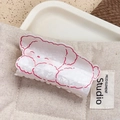 Cartoon dog hair claw clip in white marbled acrylic with cute red line detailing - Pink Line Bichon