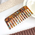 Faux acetate hair comb with amber marble texture and wide-tooth vintage tortoise design - Blue-Brown
