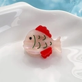 Cute pink fish acetate hair claw clip with red fins and pearlescent finish - Red Small Fish