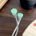 Chinese lotus hair pin with green glass pods and silver textured branches - Cyan
