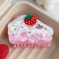 Sweet strawberry cake large hair claw clip in pink marbled acetate with fruit decor - Strawberry Cake