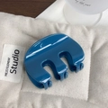 Minimalist glossy blue M-shaped pumpkin hair claw clip for elegant daily hairstyling - Blue
