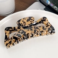Oversized leopard print hair claw clip with gold lettering for thick hair styling - Beige Tortoise Shell