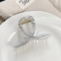 Elegant semi-transparent grey hair claw clip with silver glitter and gold metal spring - Small Cross