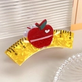 Cartoon apple hair claw clip with ruler scale design and red heart decoration - Ruler Apple Style / Yellow With Red Apple (Ruler Style)