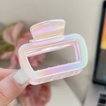 Holographic gradient square hair claw clip with minimalist hollow rectangle design - Gradient Yellow Purple - Square