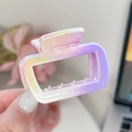 Square gradient hair claw clip with pearlescent finish in yellow, pink and purple hues - Gradient Purple - Square