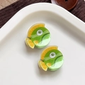 Simpatiche mollette per capelli in acrilico verde e giallo a forma di pesce in set da 2 - Stile Verde / Pesce Tropicale Verde