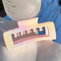 Rectangle gradient hair claw clip with pink and yellow pearlescent finish in outdoor light - Square / Gradient Yellow Purple