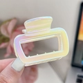 Iridescent pearlescent rectangle hollow hair claw clip in a cream gradient finish - Gradient Yellow Pink - Square