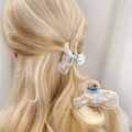 Graziosa pinza per capelli a forma di cucciolo bianco in acetato con trama a conchiglia - Stile Labrador
