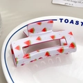 Rectangular hollow hair claw clip with cream finish and red watermelon slice pattern - Watermelon