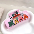 Pink acrylic rectangle hair claw clip with colorful MAMA text and floral pattern - Three Flowers (MAMA)