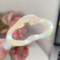 Square gradient hair claw clip with cream pearlescent finish and wave curve design - Gradient Yellow Pink-Cloud Small